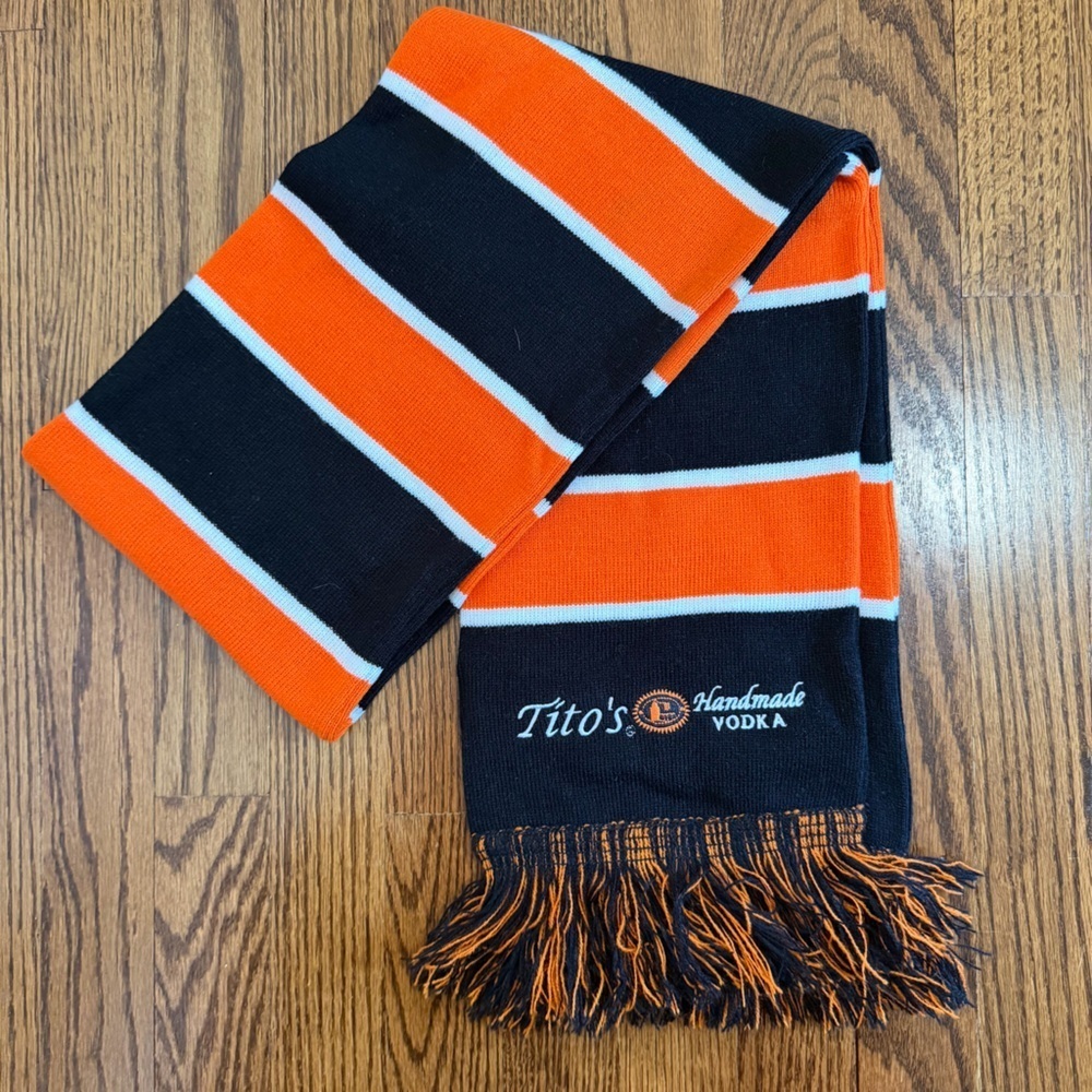 Tito's Handmade Vodka Black Orange Fringe Embroidered Scarf OS